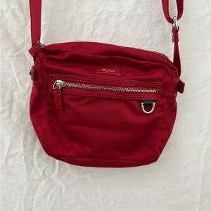 Tumi Red Compact Crossbody Bag with Adjustable Strap